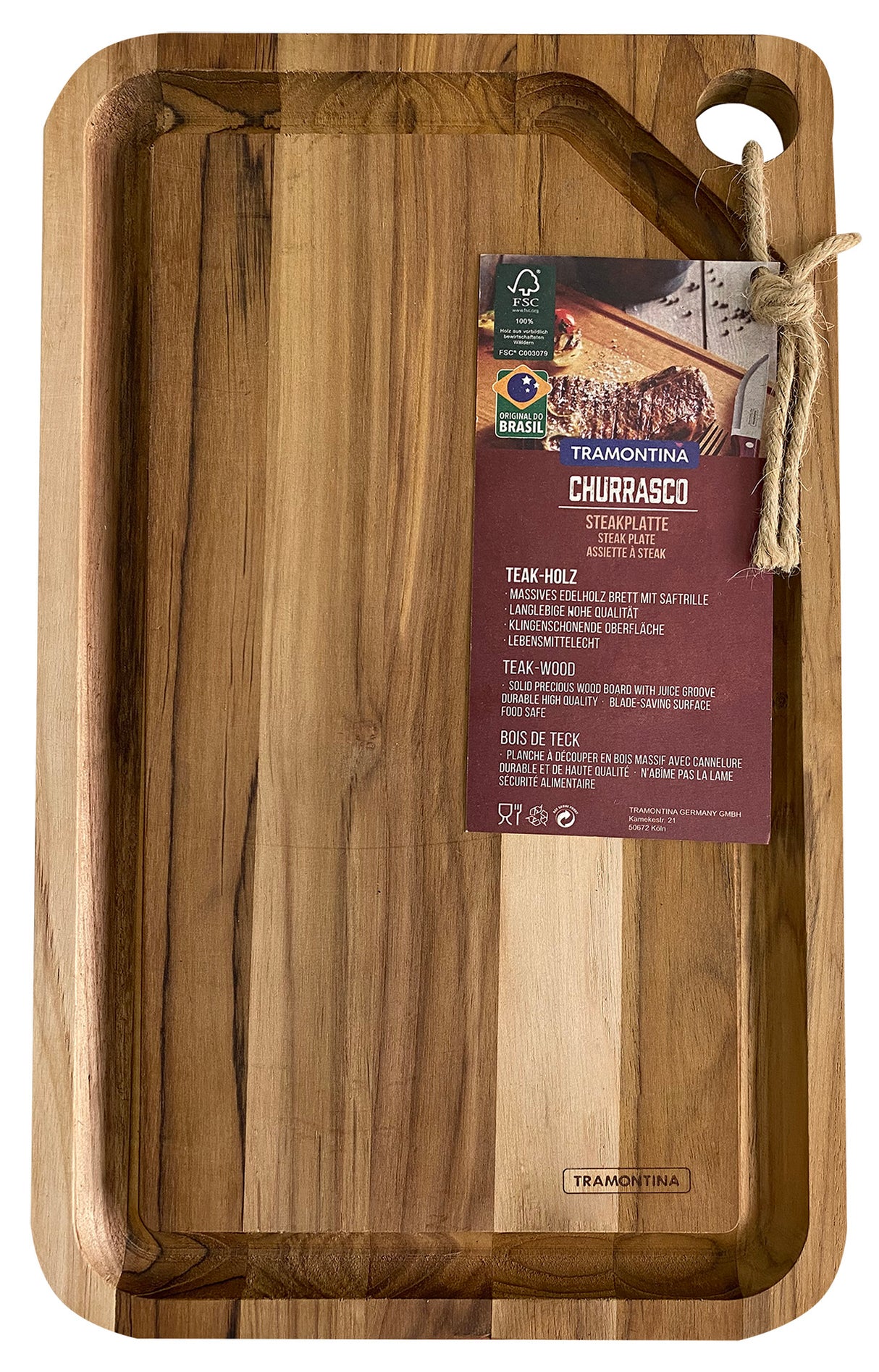 Tramontina Tabla de Madera Teca Churrasco Essencial 49 x 28 cm