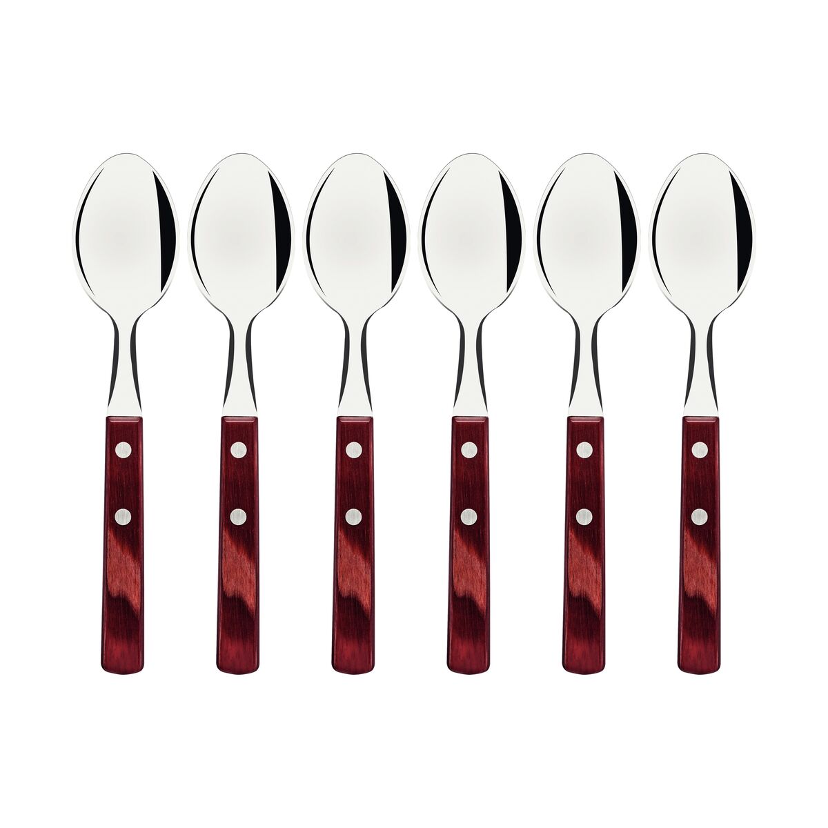 Tramontina Juego de Cucharas de Té en Acero Inoxidable y Mangos de Madera Polywood Rojo 6 piezas