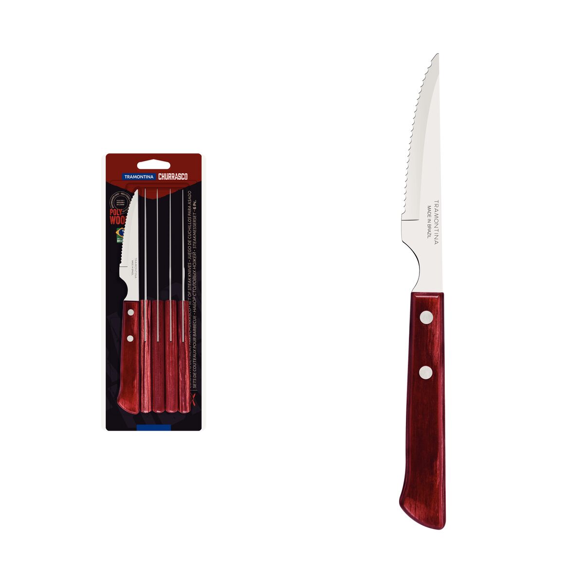 Tramontina Juego de Cuchillos Chuleteros Polywood Rojo FSC 6 piezas