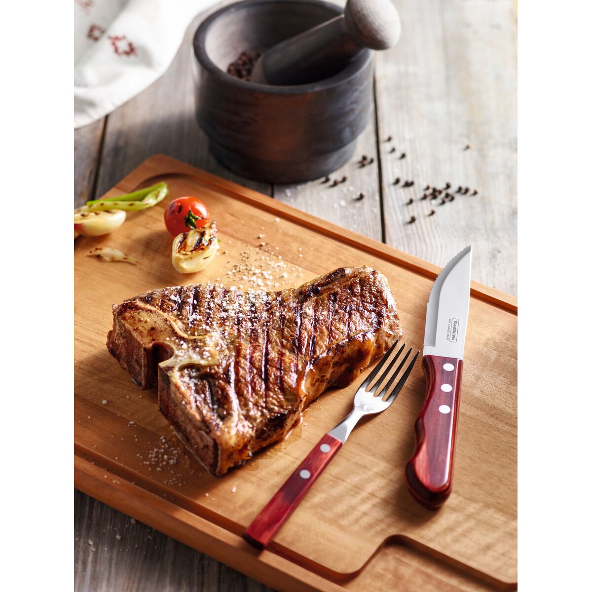 Tramontina Juego de Cuchillos Jumbo para Carne Polywood Rojo 4 piezas