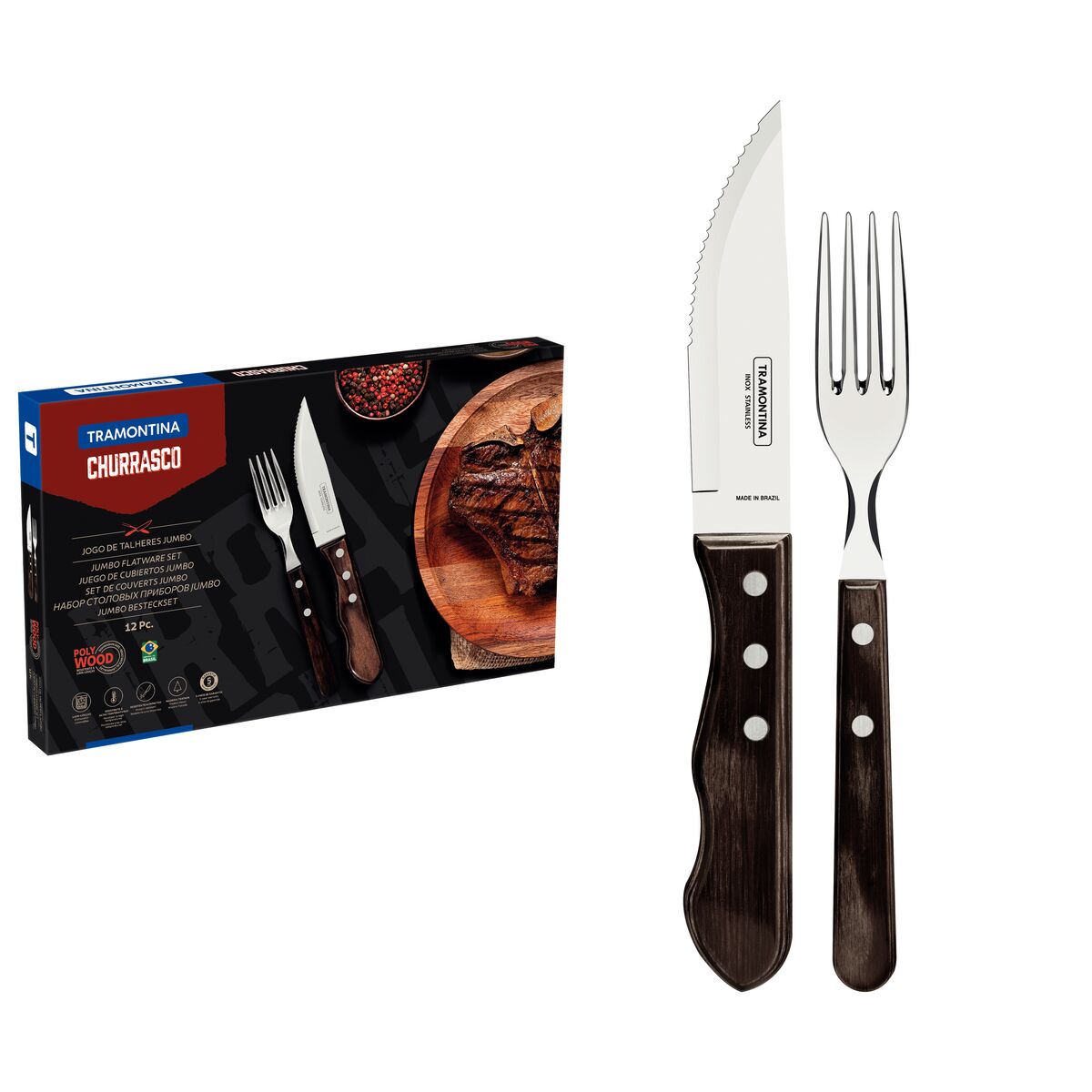 Tramontina Juego de Cubiertos para Carne Polywood Castaño 12 piezas