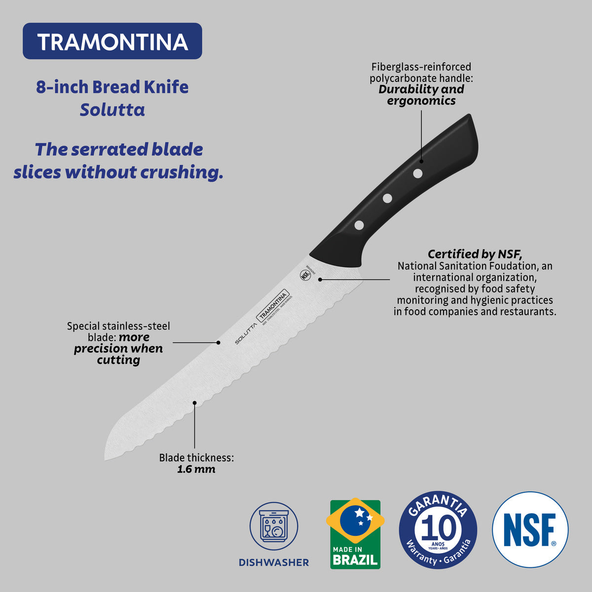 Cuchillo para Pan en Acero Inoxidable Solutta 20,5 cm