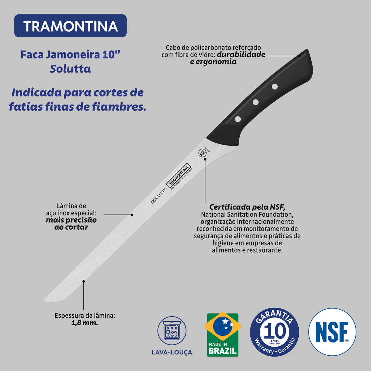 Cuchillo Jamonero en Acero Inoxidable Solutta 25 cm