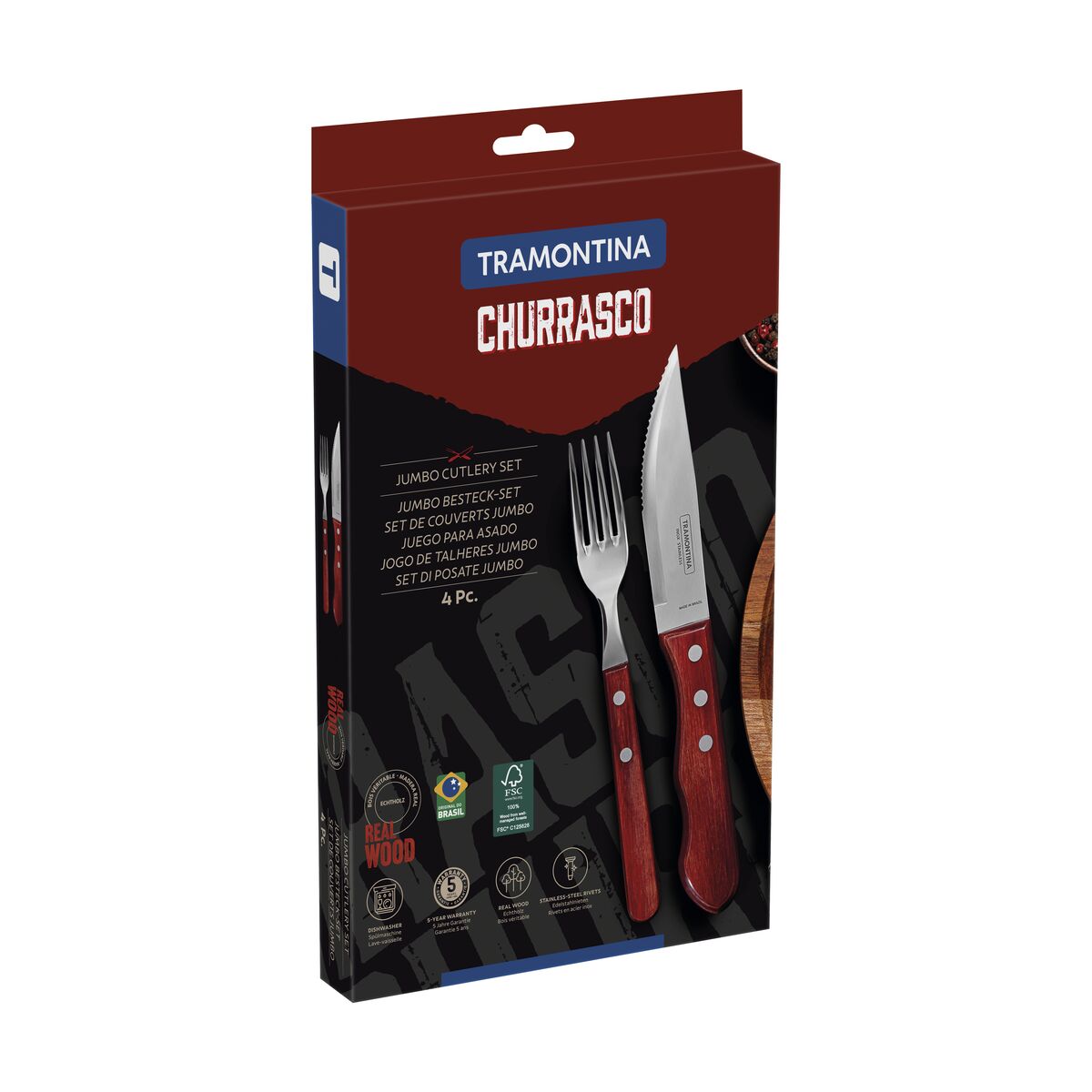 Tramontina Juego de Cubiertos para Carne/BBQ Polywood Rojo 4 piezas