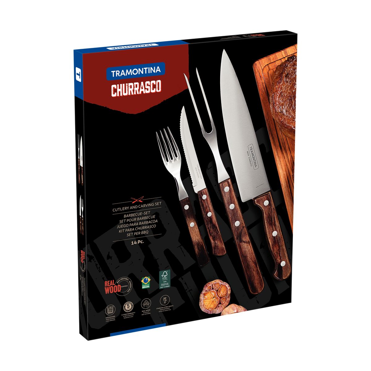 Tramontina Juego Útiles y Cubiertos para Carne Polywood Castaño 14 piezas