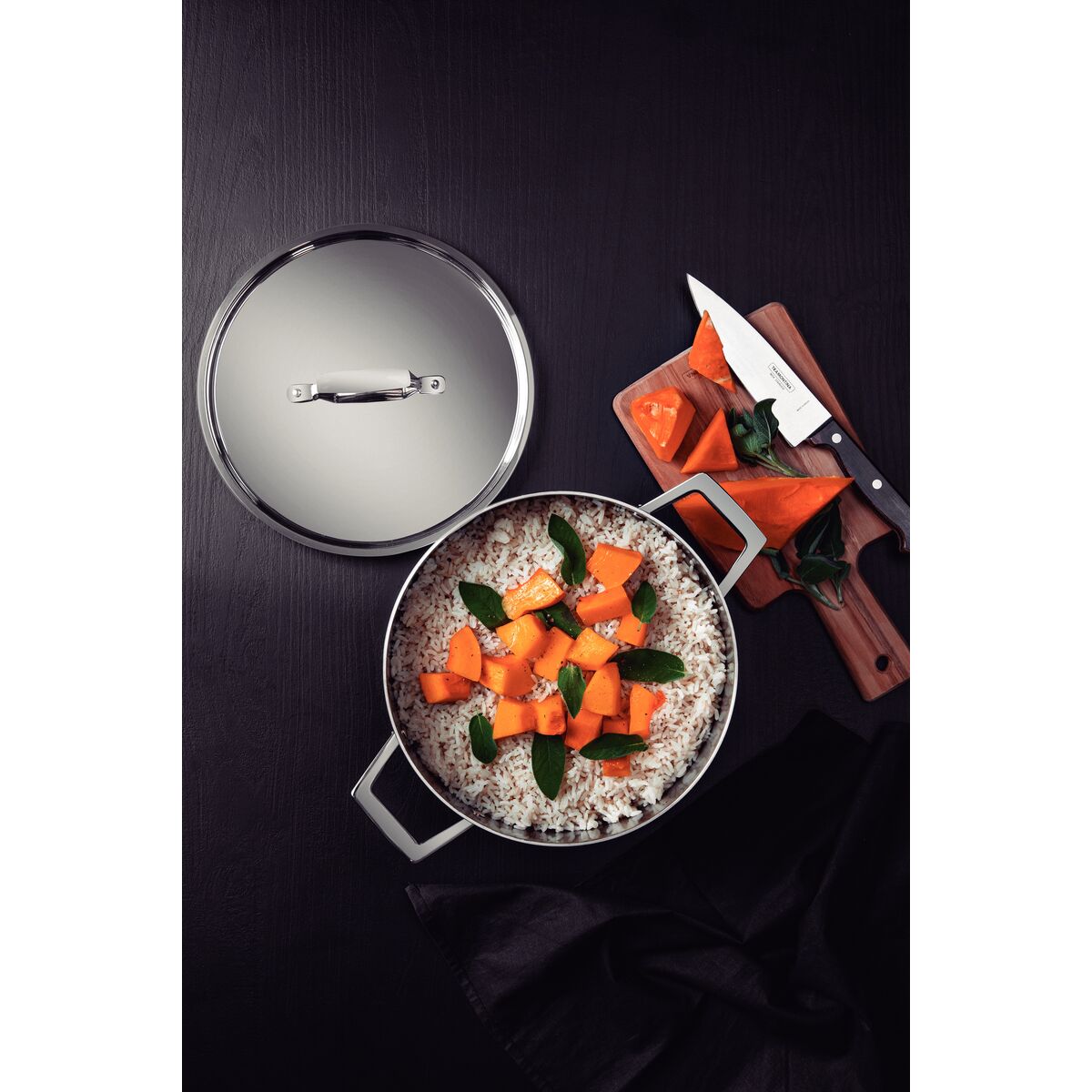 Tramontina Cacerola Honda Tri-Ply Grano de Acero Inoxidable 24 cm