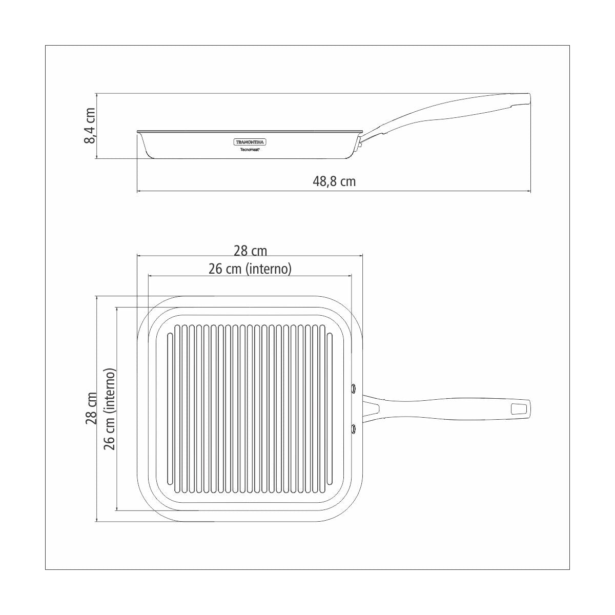 Tramontina Sartén Parrilla Tri-Ply Grano con Antiadherente 26 x 26 cm 1,90L