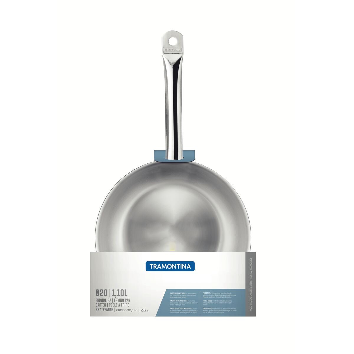 Tramontina Sartén Professional de Acero Inoxidable con Fondo Triple con mango 20 cm 1,1L