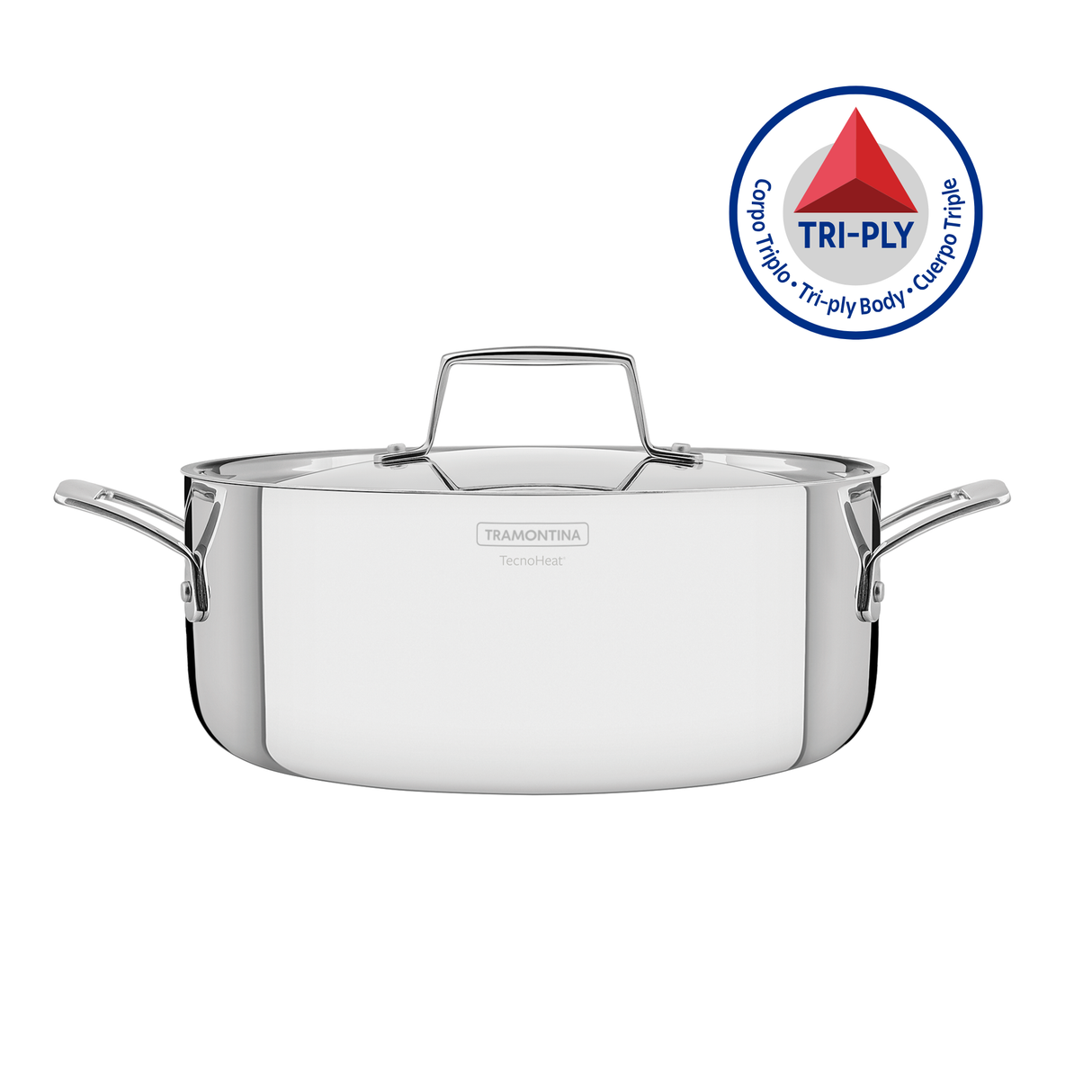 Tramontina Cacerola Tri-Ply Grano de Acero Inoxidable 24 cm 4,7L