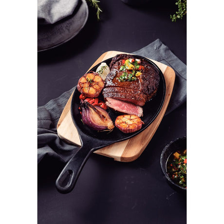 Tramontina Sartén de Hierro Fundido con Bandeja de Madera  Churrasco Essencial 38 x 19 cm