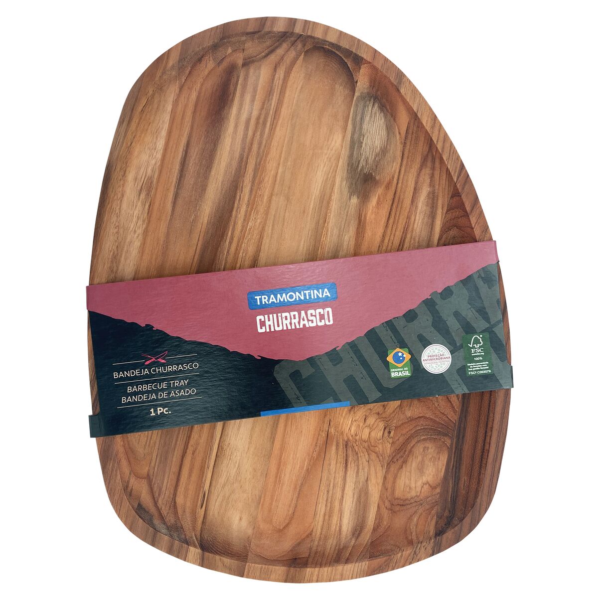 Tramontina Tabla Bandeja de Madera Teca Churrasco Premium 44 x 33 cm