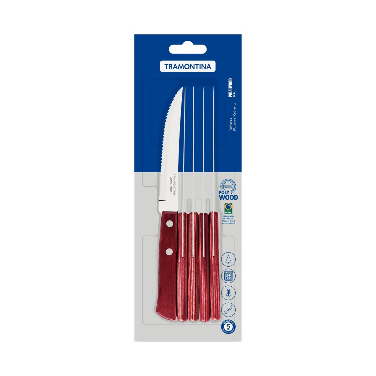 Tramontina Juego de Cuchillos de Carne Polywood Rojo 6 piezas