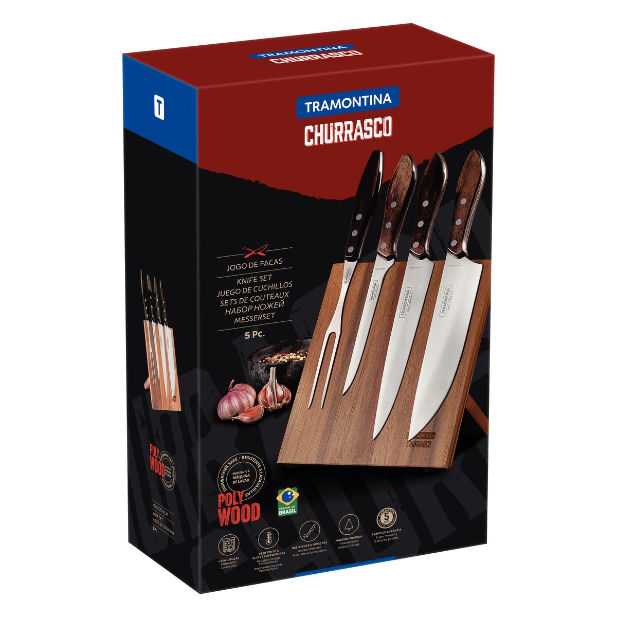 Tramontina Juego de Cuchillos con Soporte Magnético Polywood 5 piezas