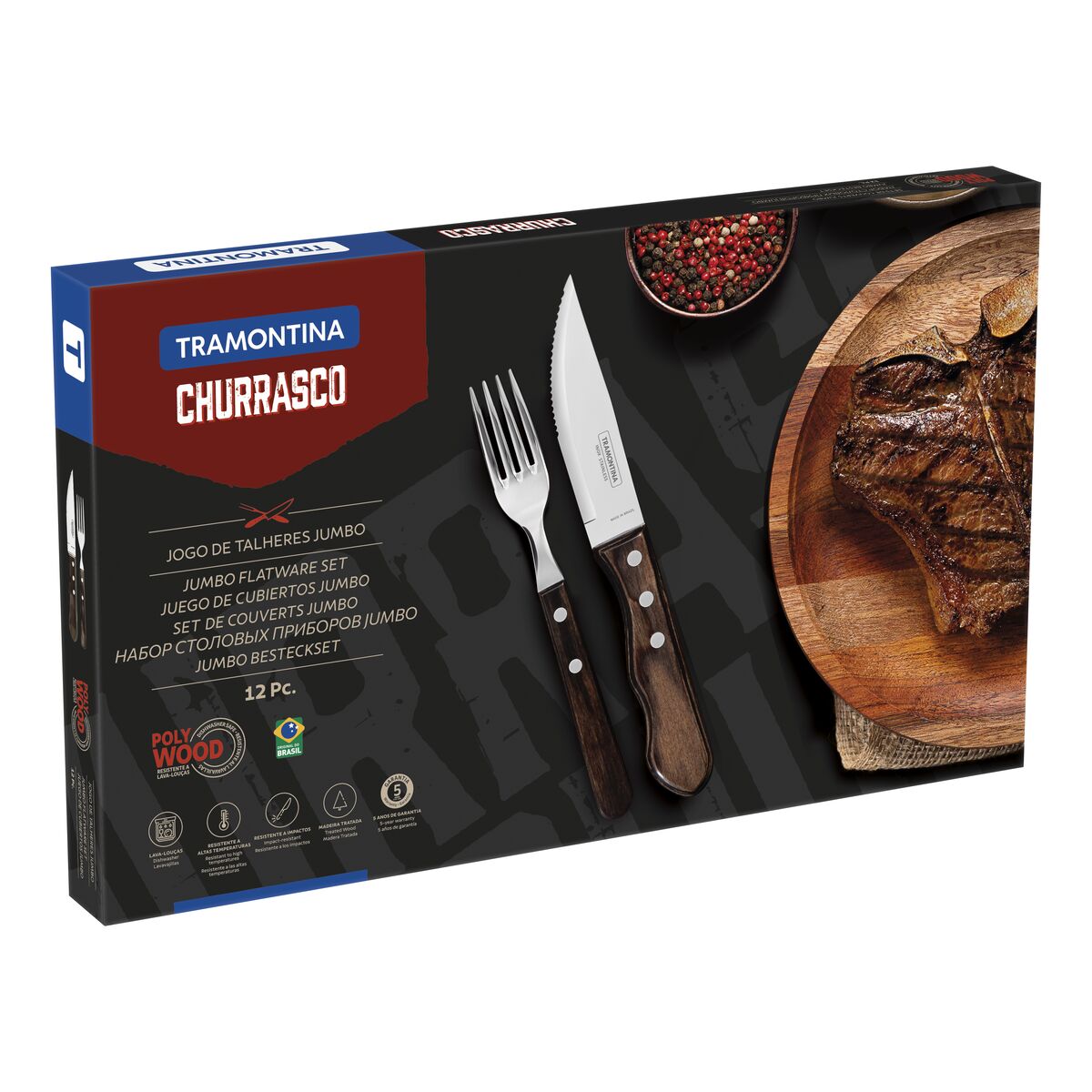 Tramontina Juego de Cubiertos para Carne Polywood Castaño 12 piezas