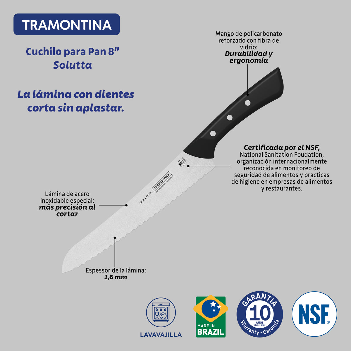 Tramontina Cuchillo para Pan Solutta 20 cm
