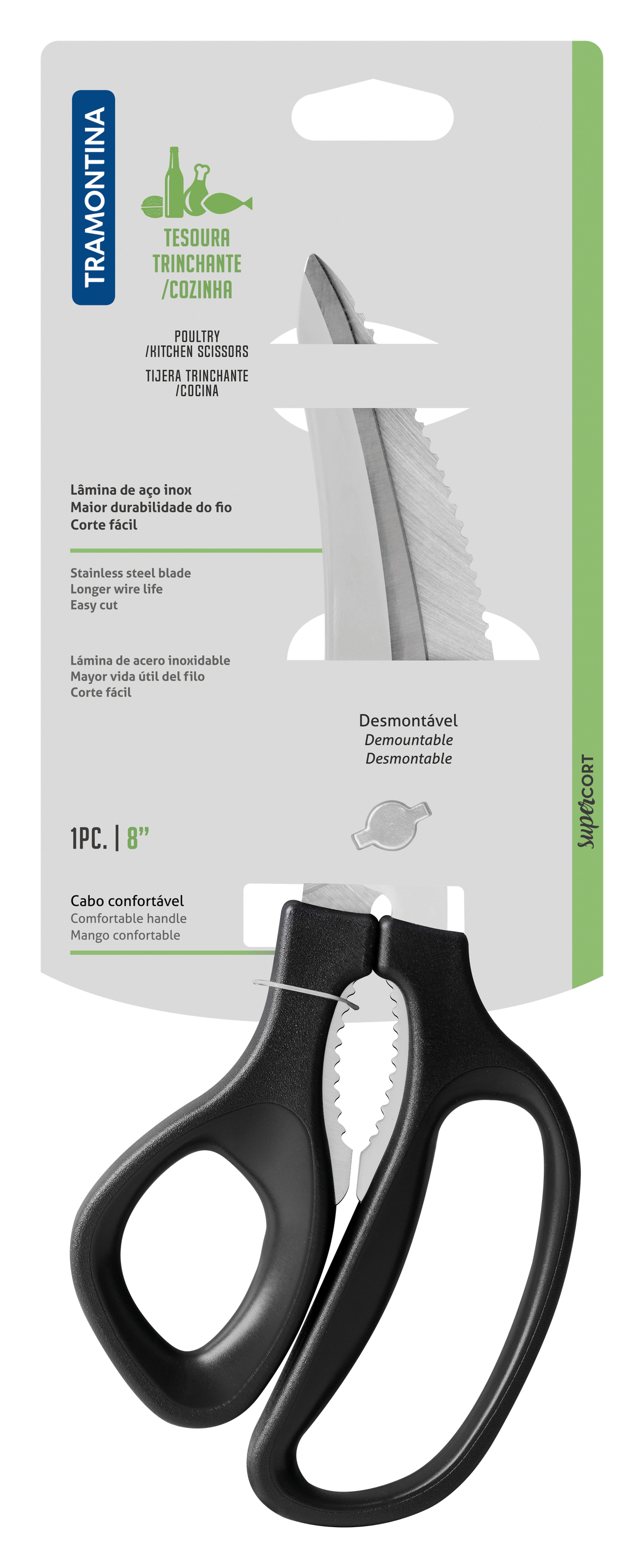 Tramontina Tijera Trinchante en Acero Inoxidable y Mango de Polipropileno Negro 20 cm