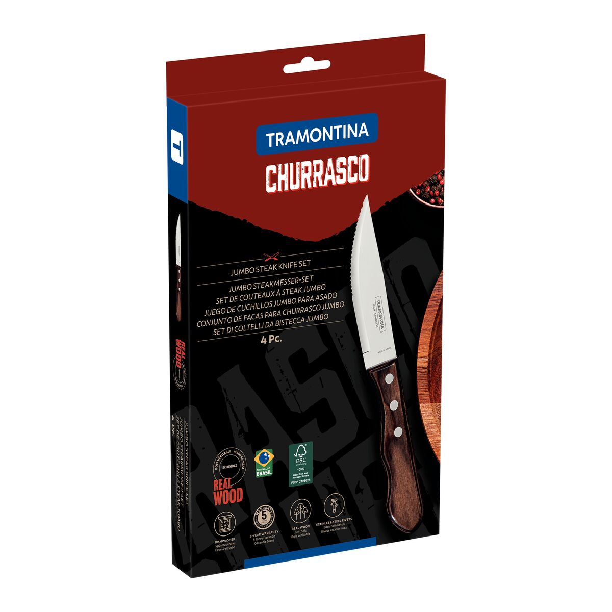 Tramontina Juego de Cuchillos Jumbo para Carne Polywood Castaño 4 piezas