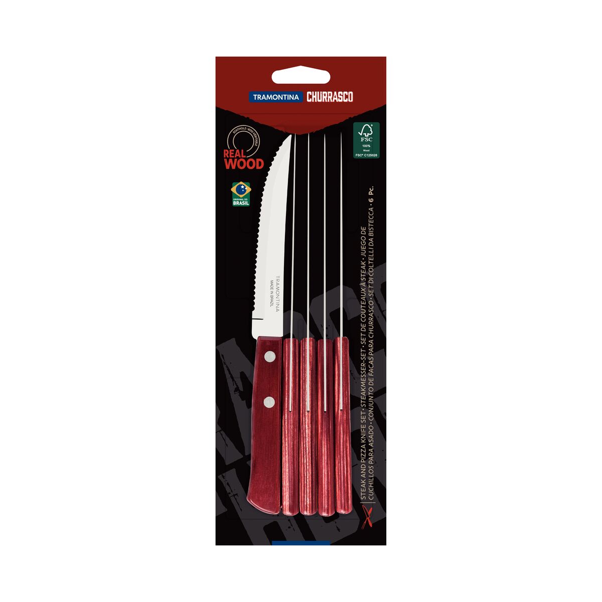 Tramontina Juego de Cuchillos para Carne 11 cm Polywood Rojo 6 piezas