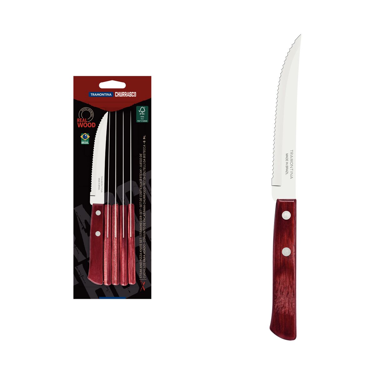 Tramontina Juego de Cuchillos para Carne 11 cm Polywood Rojo 6 piezas