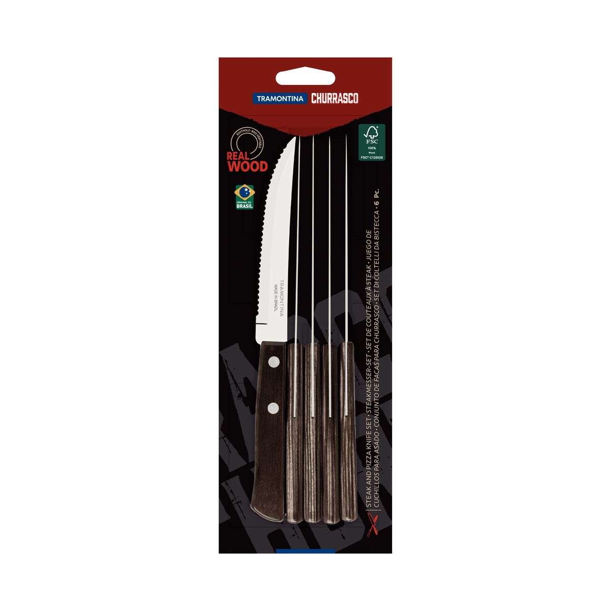 Tramontina Juego de Cuchillos para Carne/BBQ Polywood Castaño FSC 6 piezas