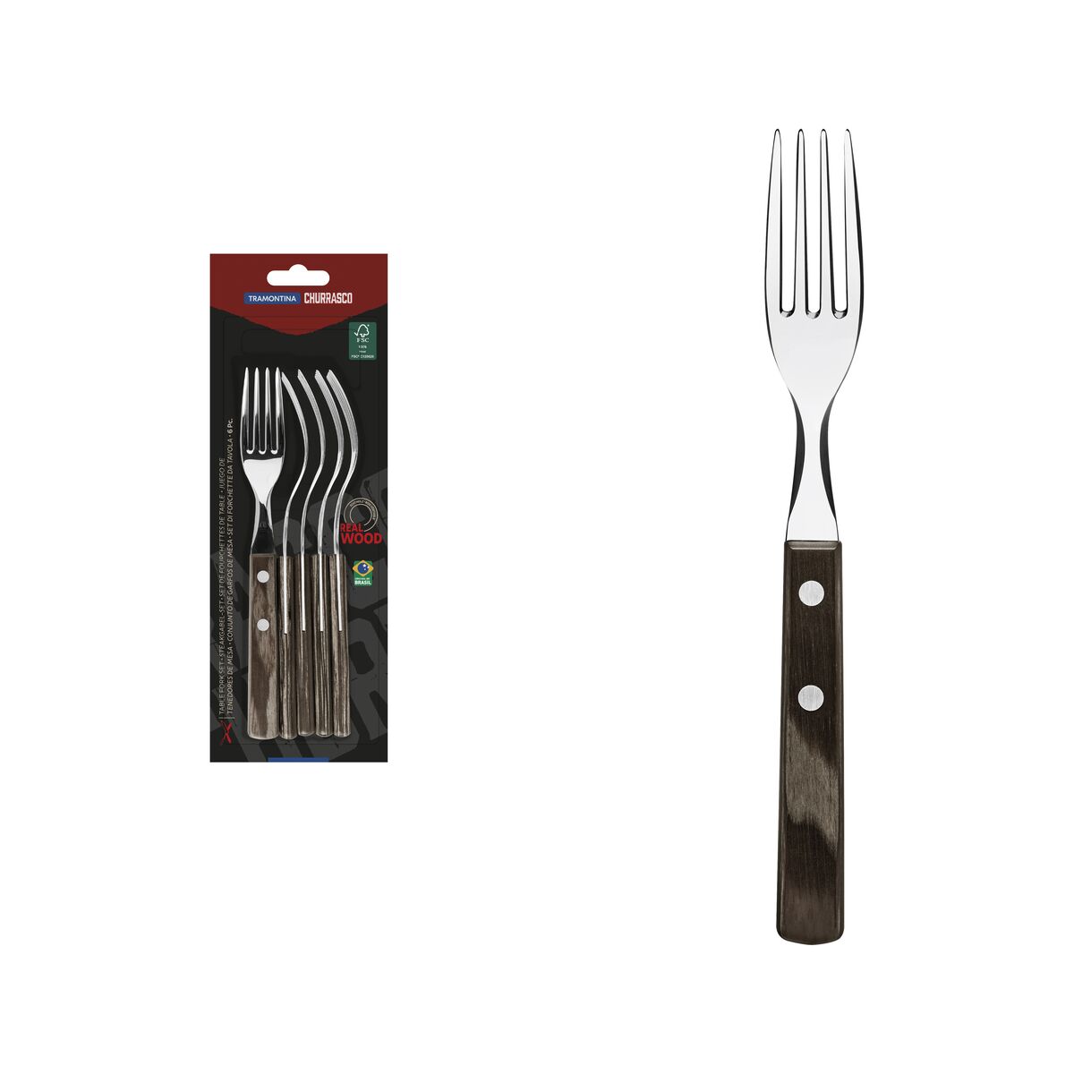 Tramontina Juego de Tenedores para Carne Polywood Castaño FSC 6 piezas