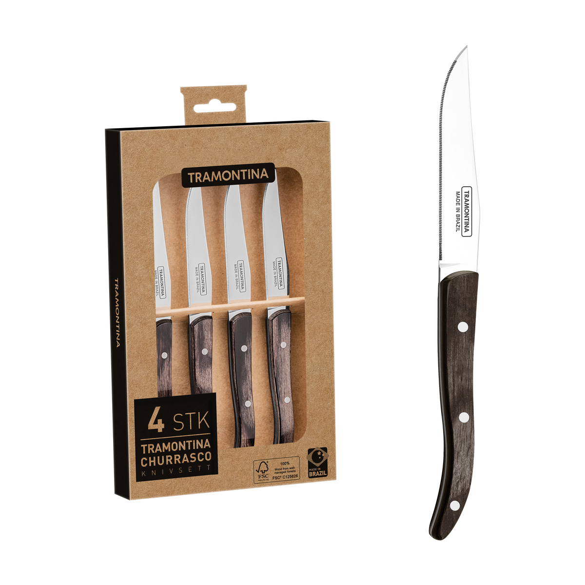 Tramontina Juego de Cuchillos para Carne Polywood Castaño Microdentado 4 Piezas