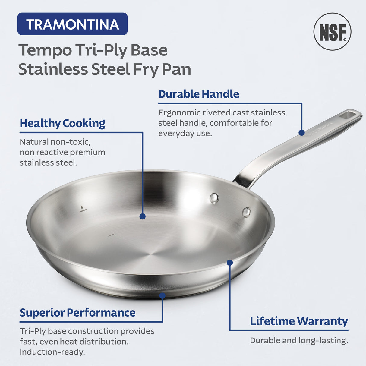 Tramontina Sartén de Acero Inoxidable Fondo Triple Tempo 25 cm